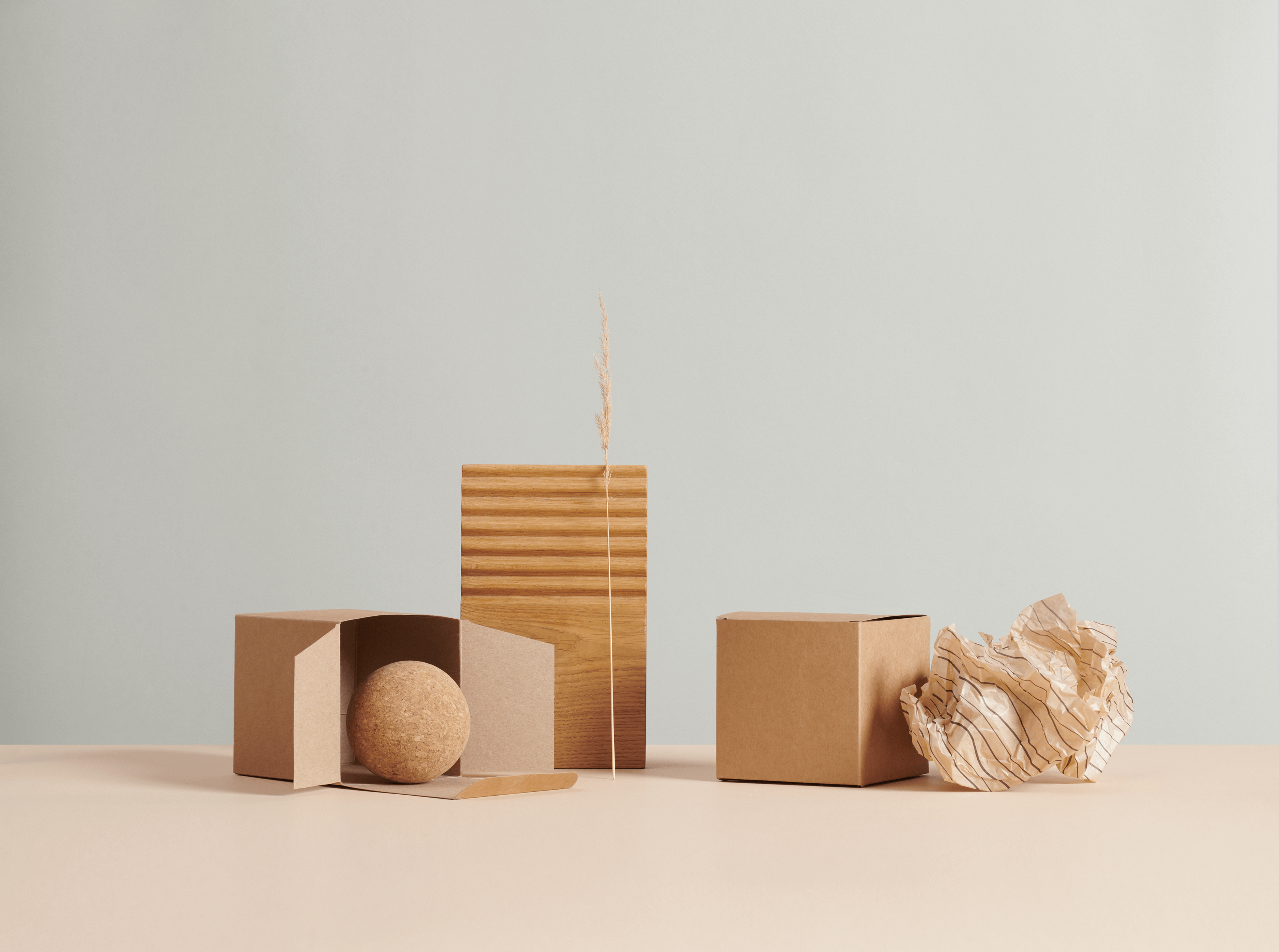varias cajas y productos de cartón natural