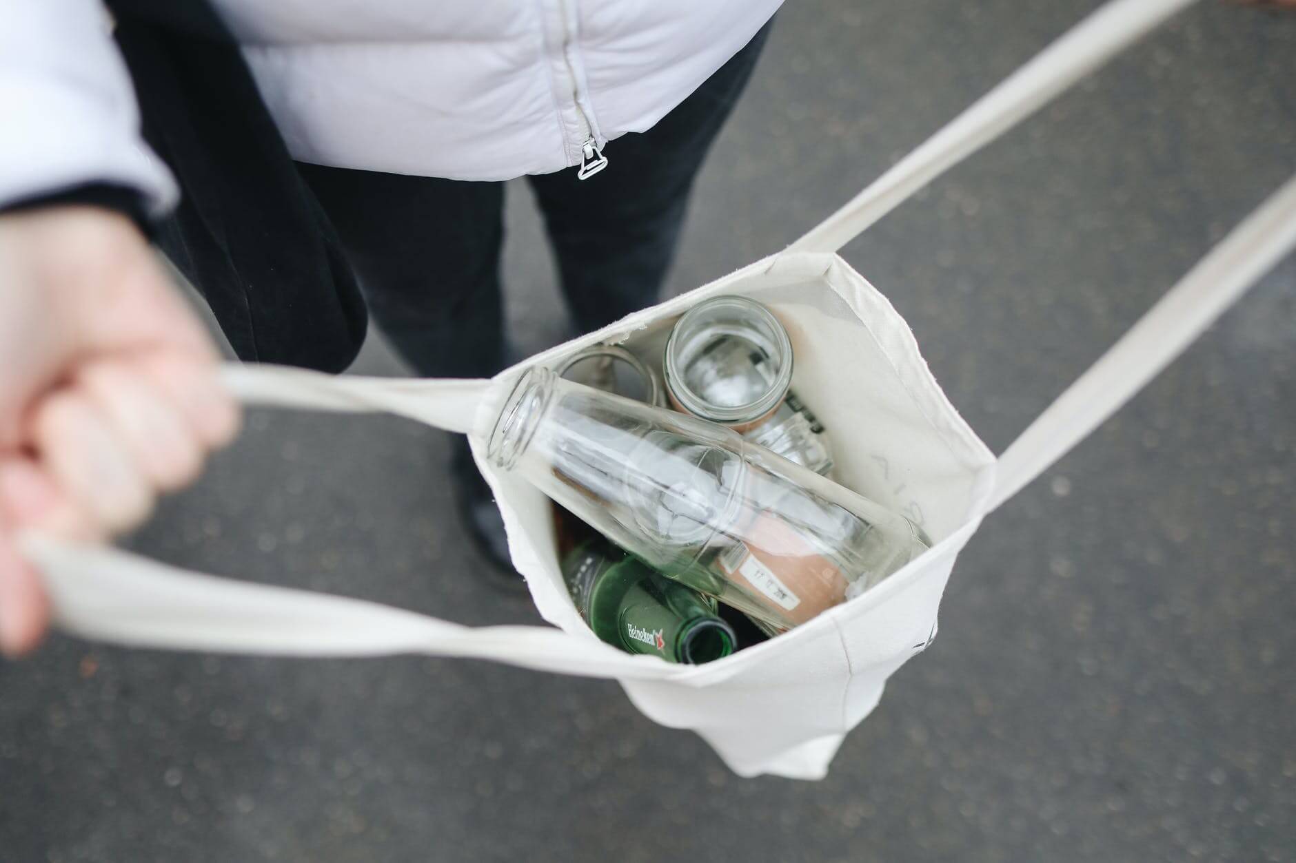 material bag open with rubbish inside