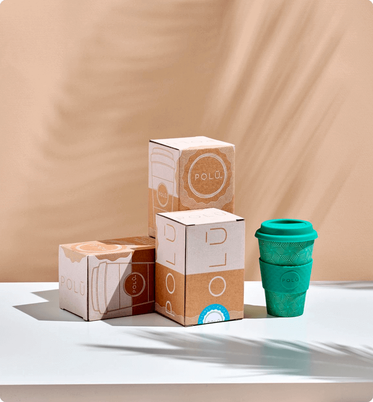 cajas para tazas reutilizables de la marca POLŪ