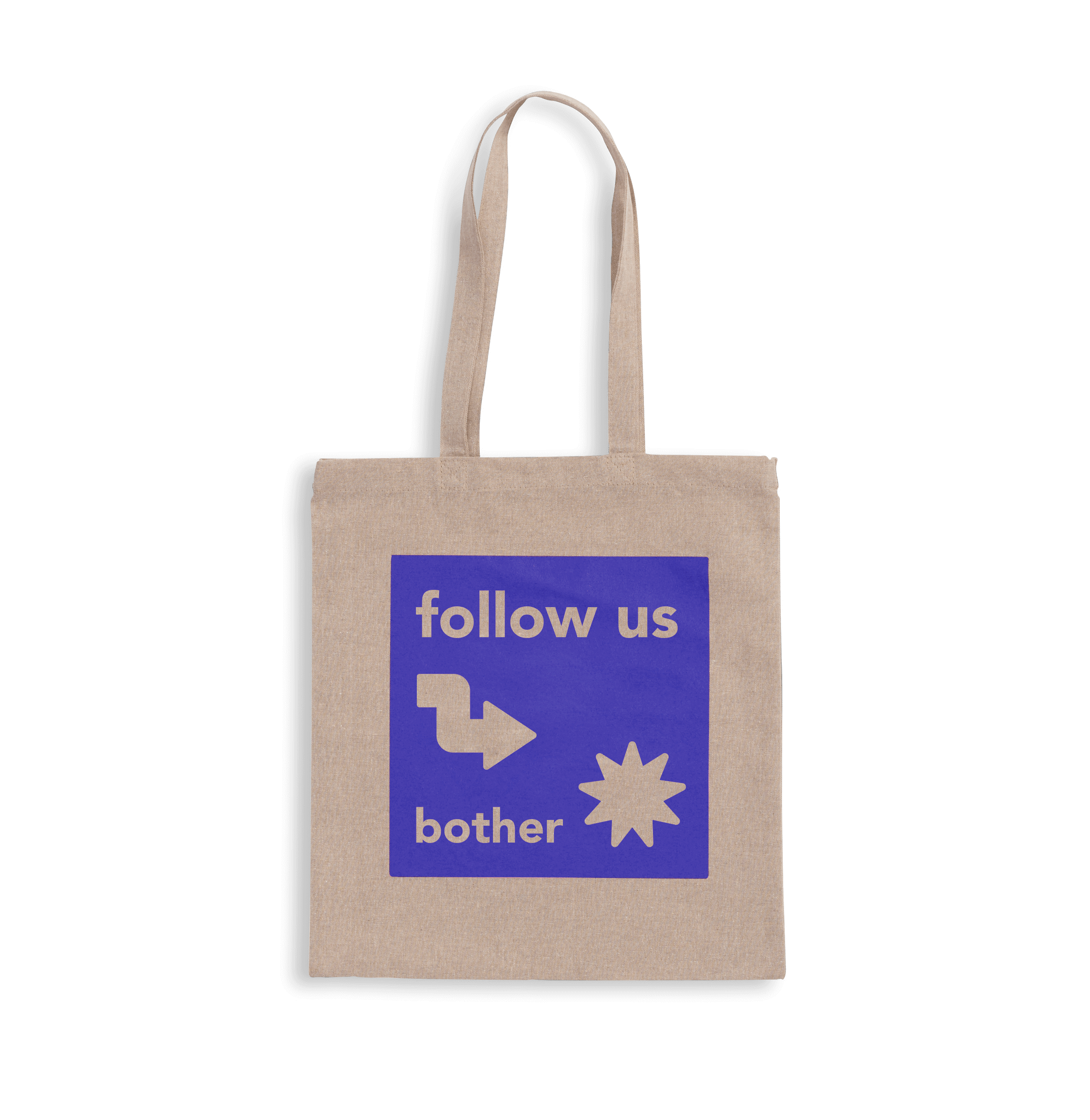 Lichtgrijze tote bag van gerecycled textiel met paarse print