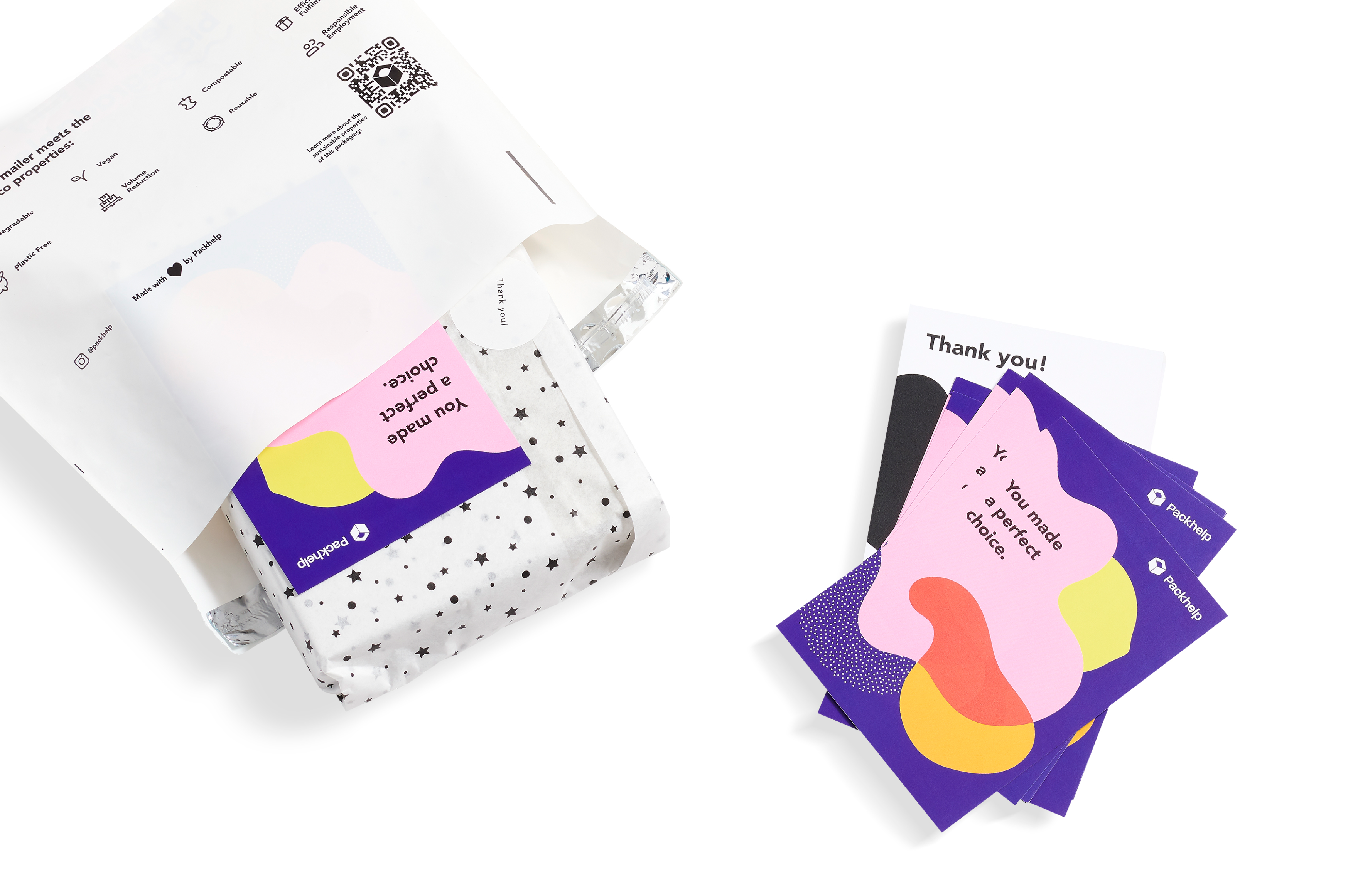 Gepersonaliseerde bedankkaartjes met verzendzak en pakketje