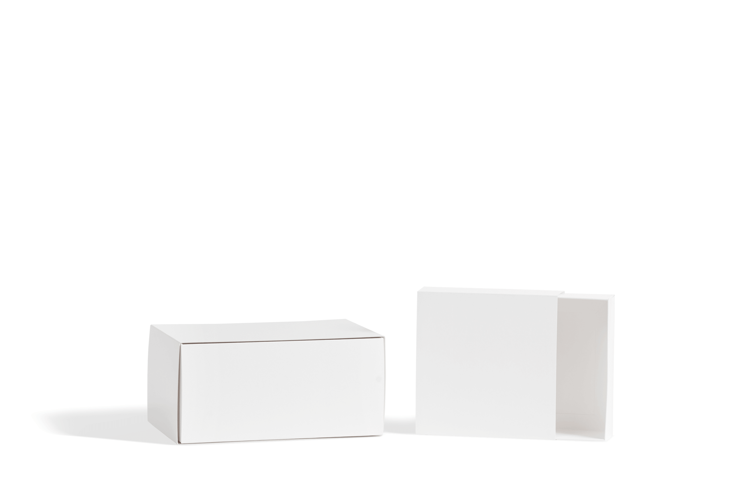 Open and closed white cardstock drawer boxes