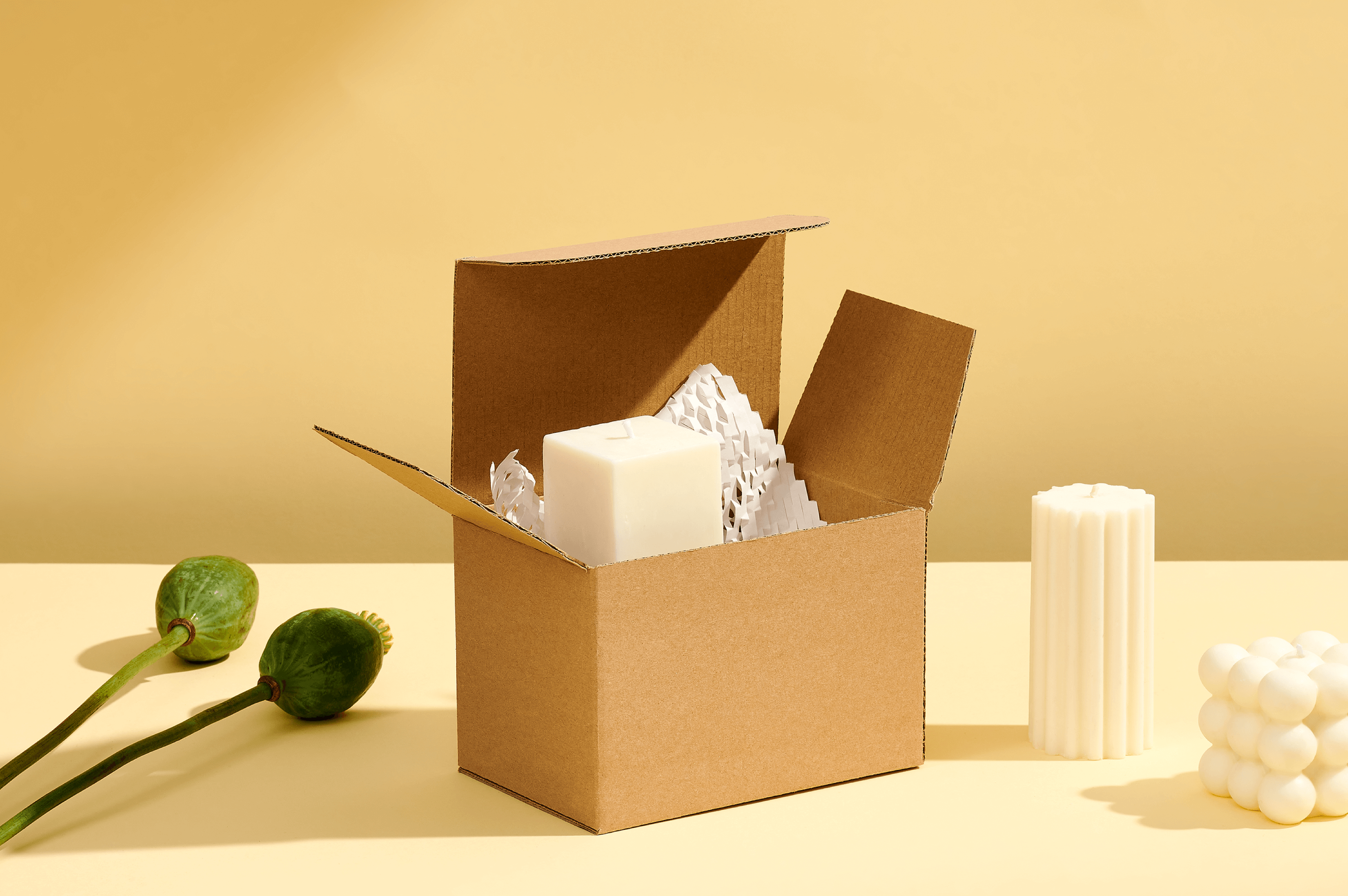 kraft cardboard product box with candles