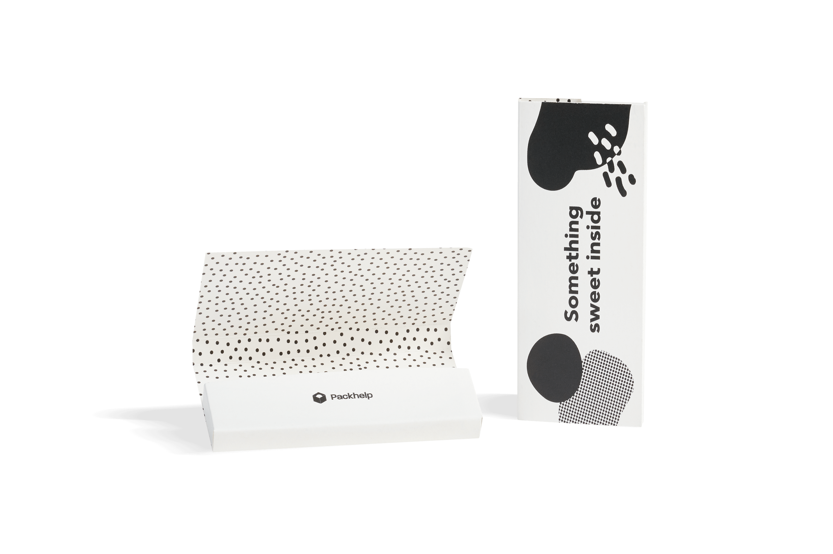 chocolate bar boxes with fold over pocket and black print