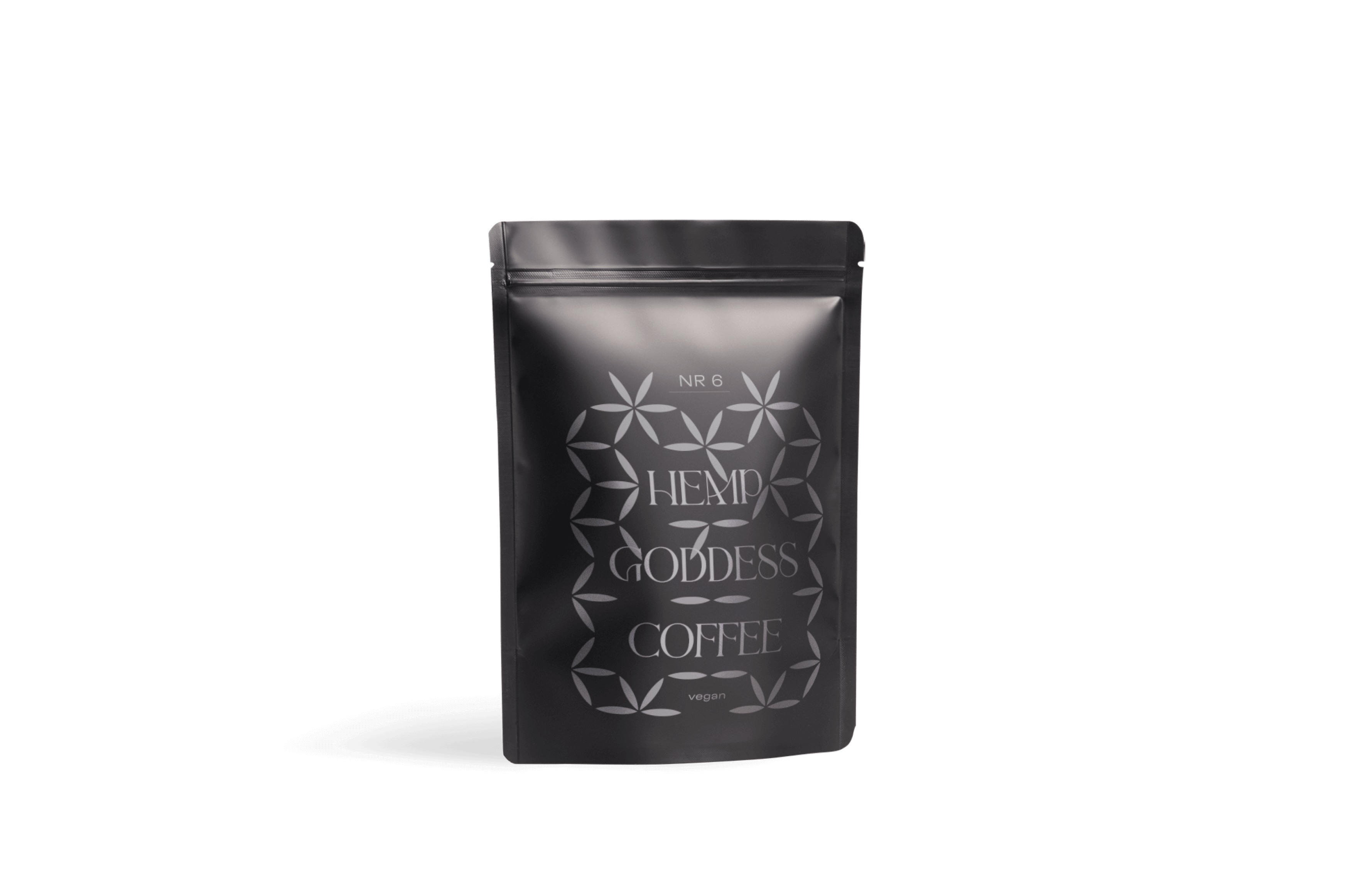 Schwarzes Doypack mit Silberaufdruck für Kaffee