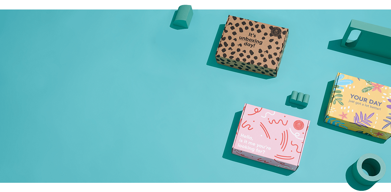 ready made boxes on turquoise background