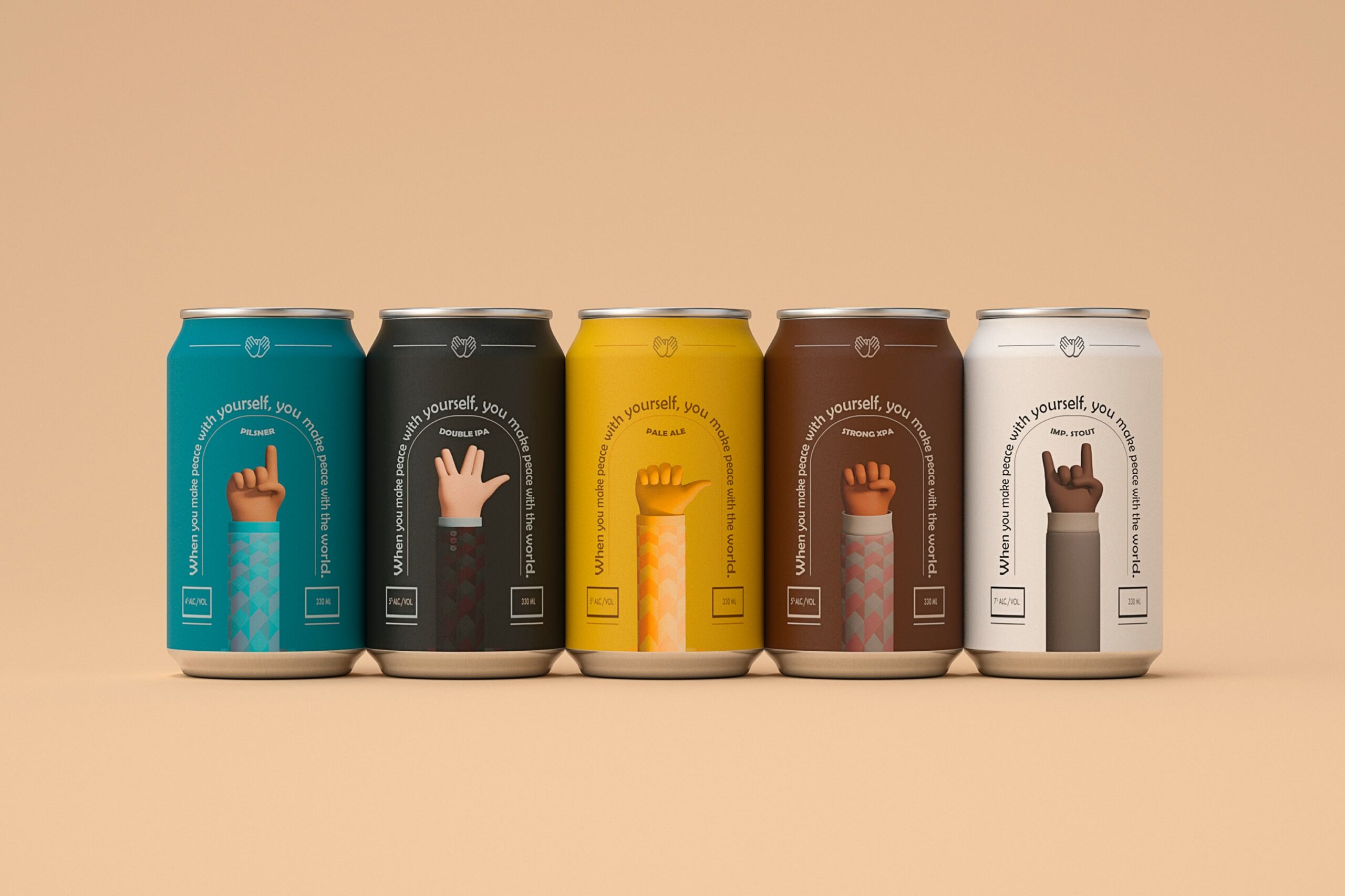 Gamme de canettes avec des mascottes