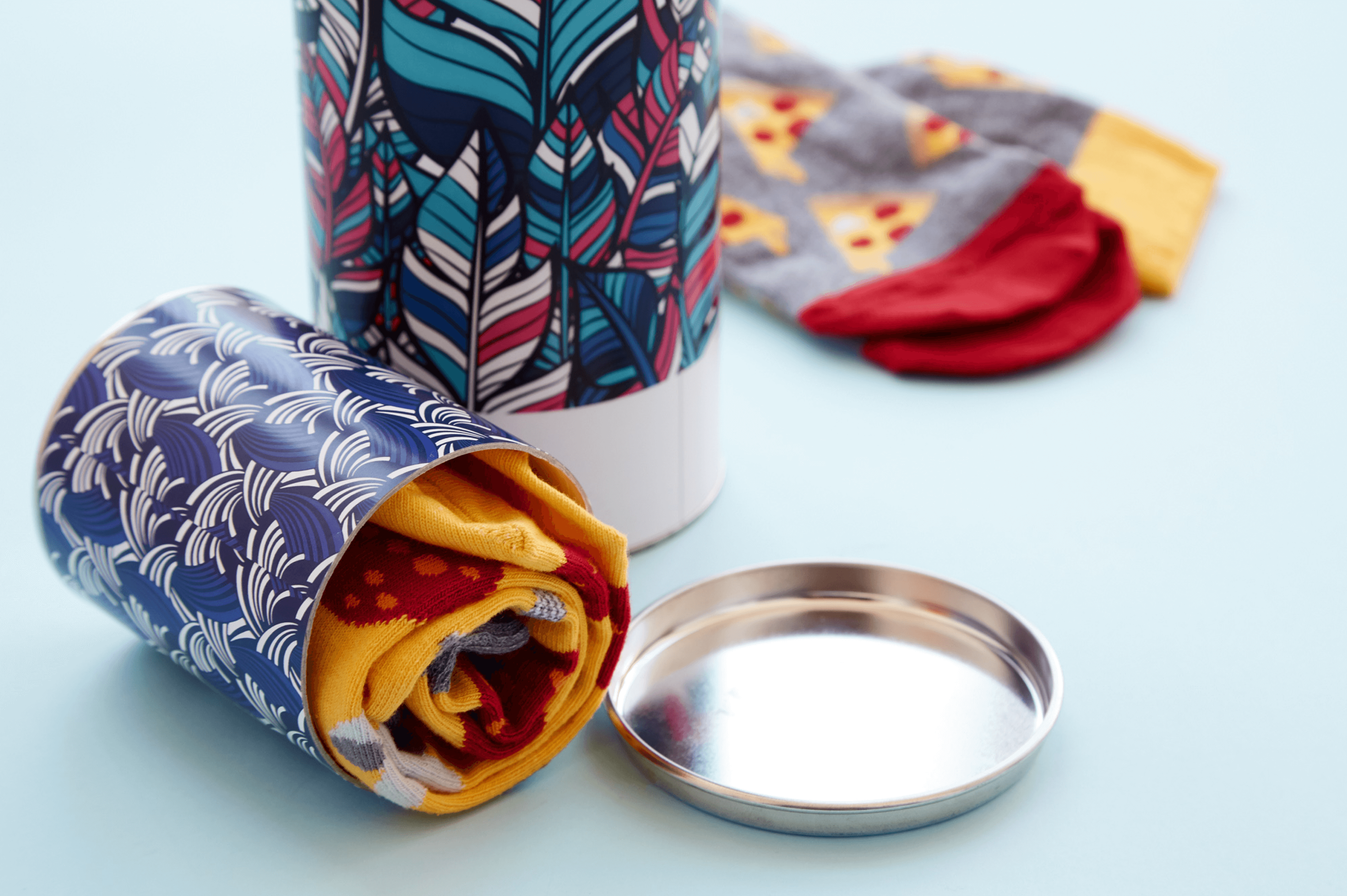 socks packaging with colourful prints