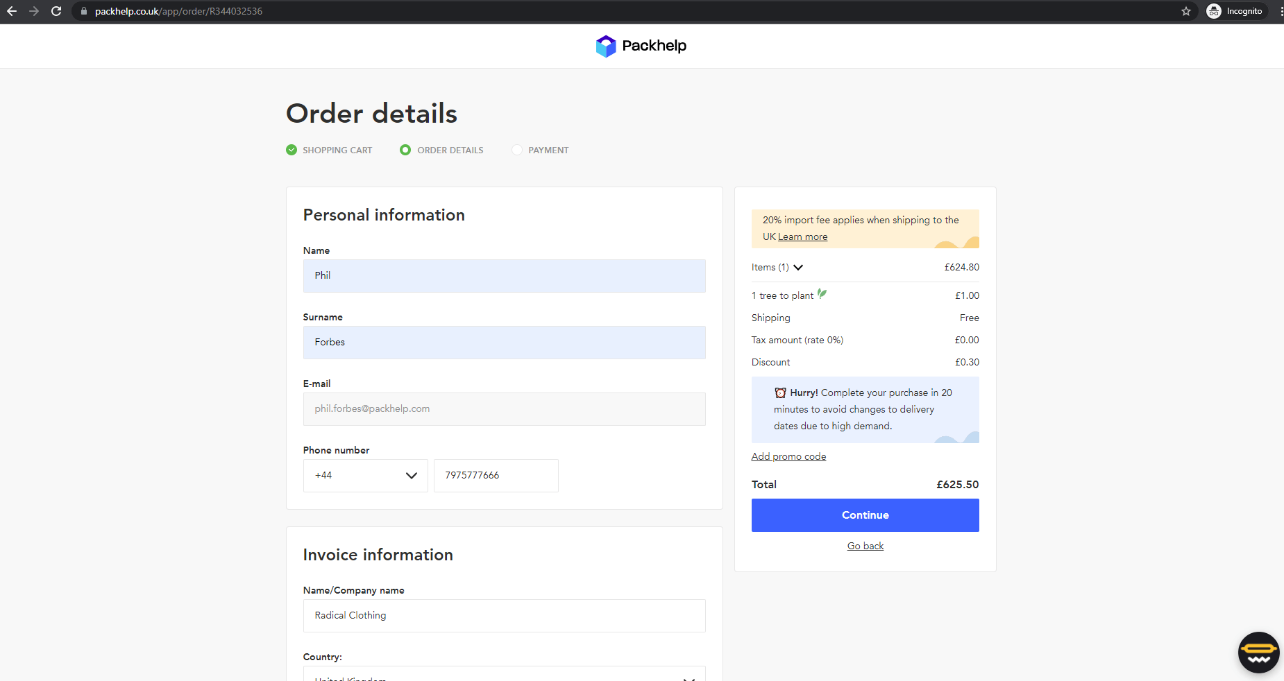 Packhelp purchasing process