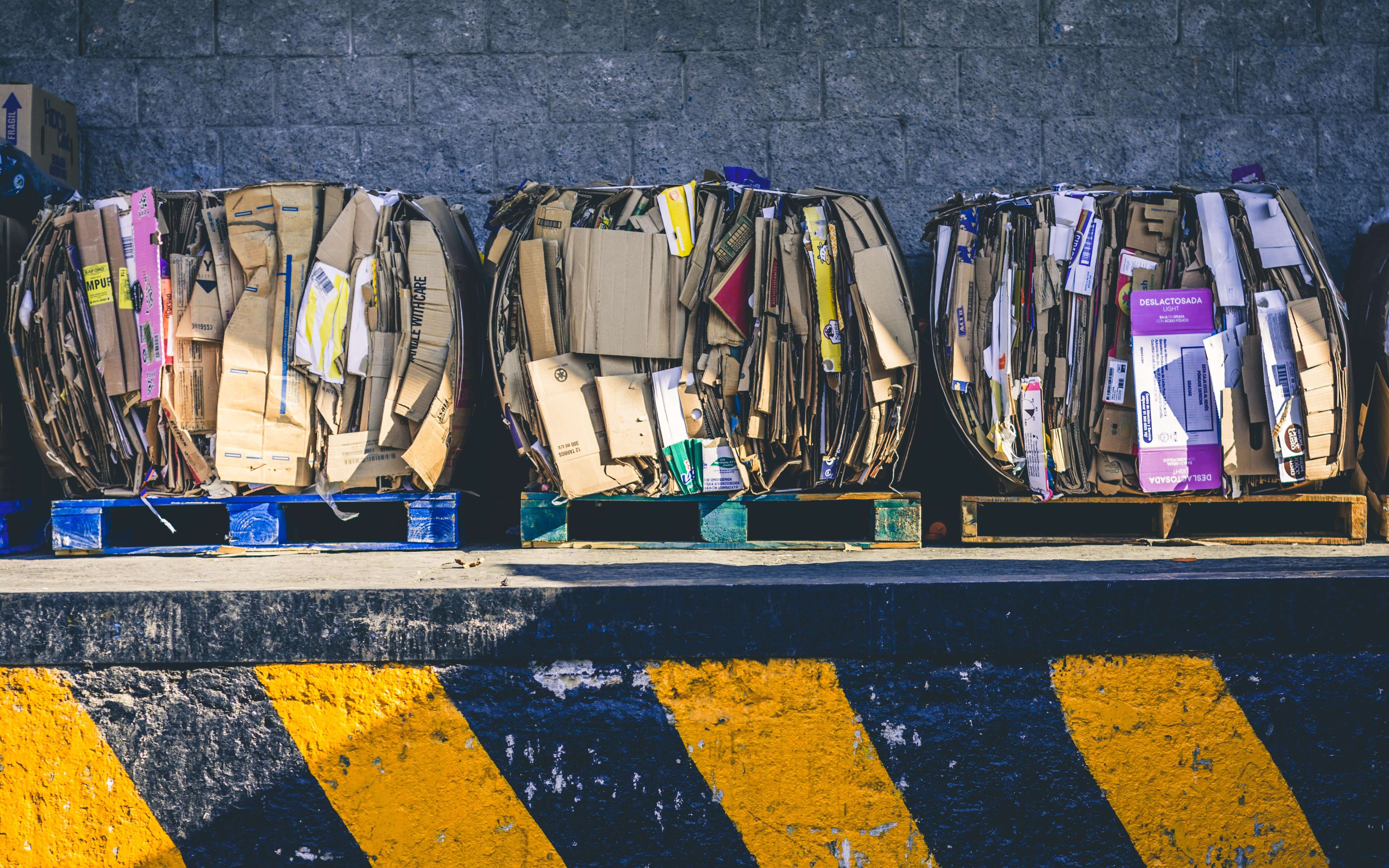 cardboard box for recycling on a wooden pallet