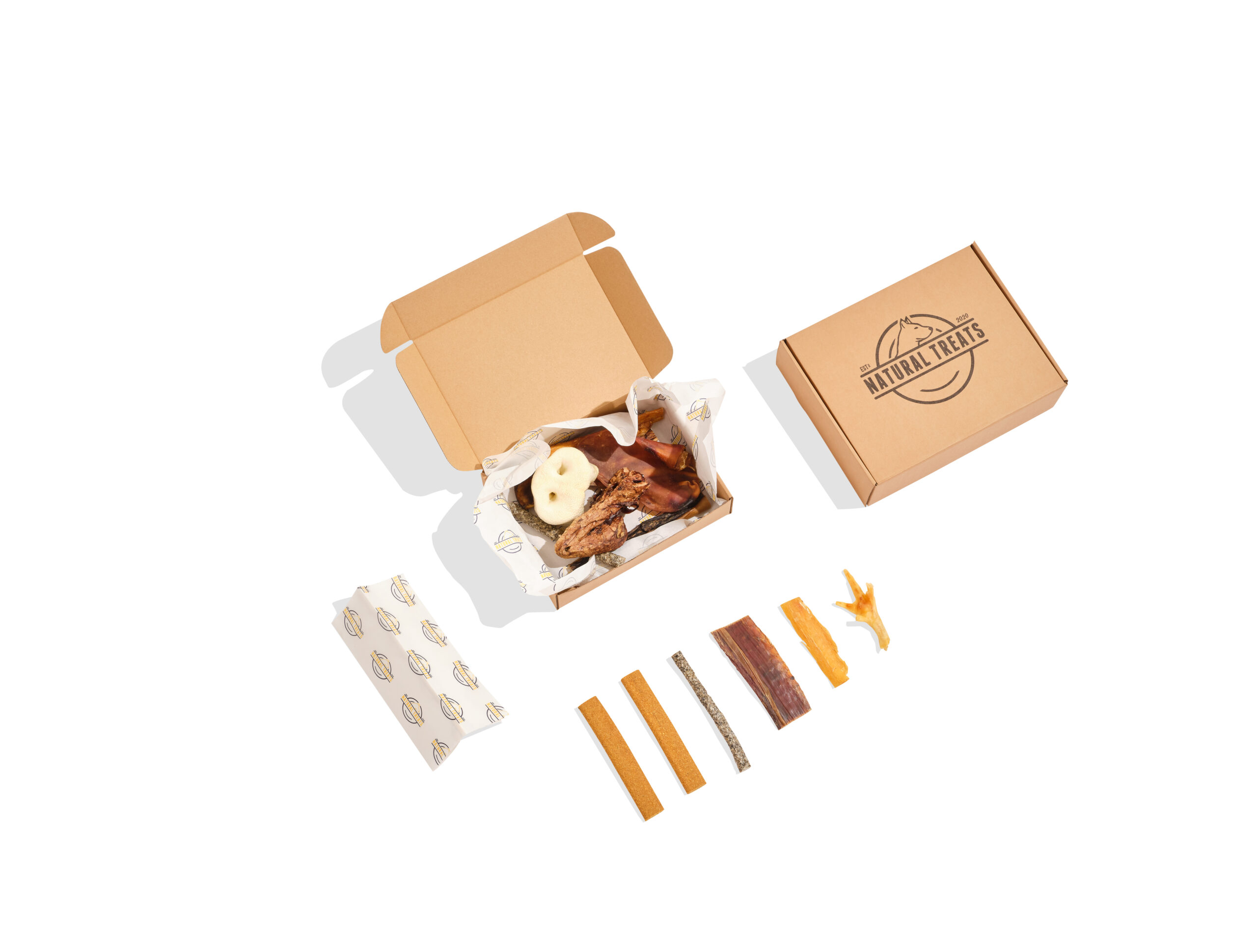 deconstructed dog treats box