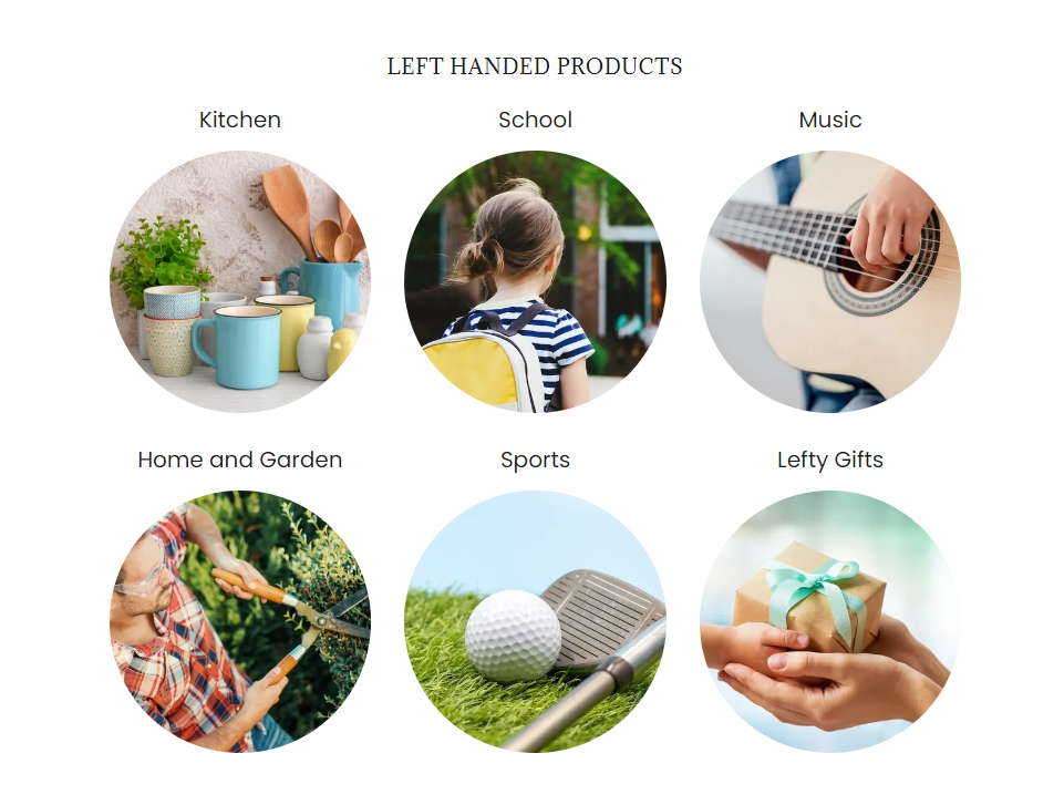 Categories of left-handed products in the Left Handed Store