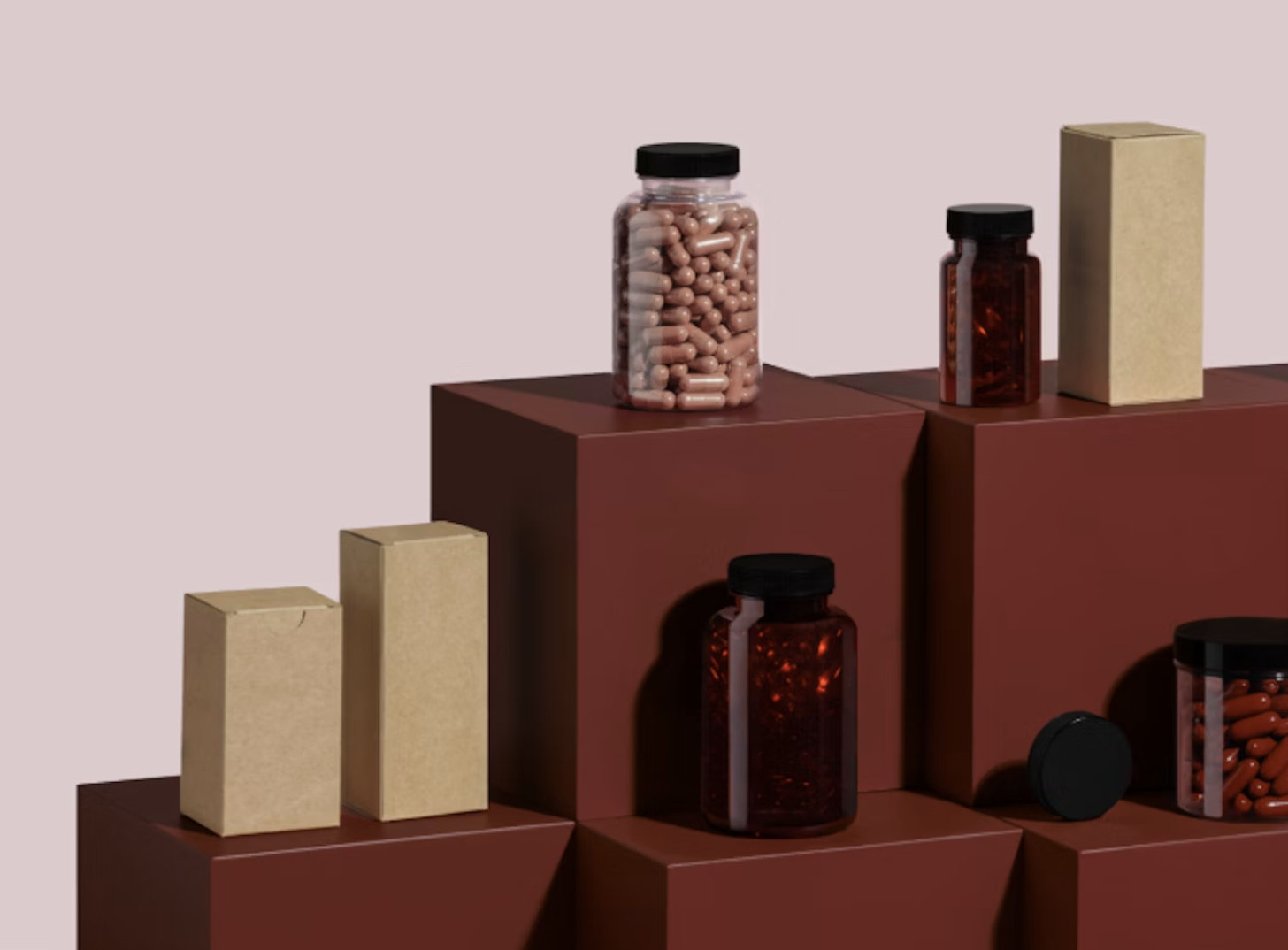 supplements in containers and boxes