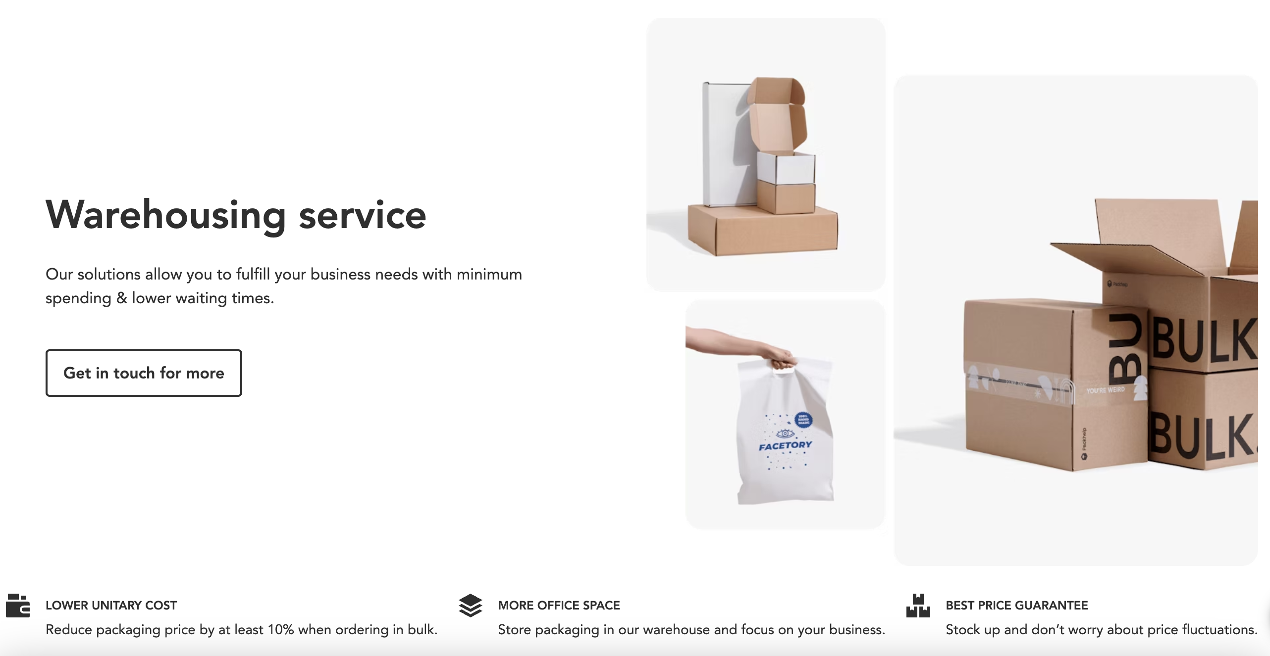 screenshot of Packhelp offering warehousing services